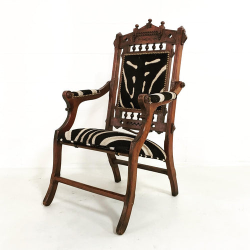 Victorian Walnut Campaign Chair in Zebra Hide - FORSYTH