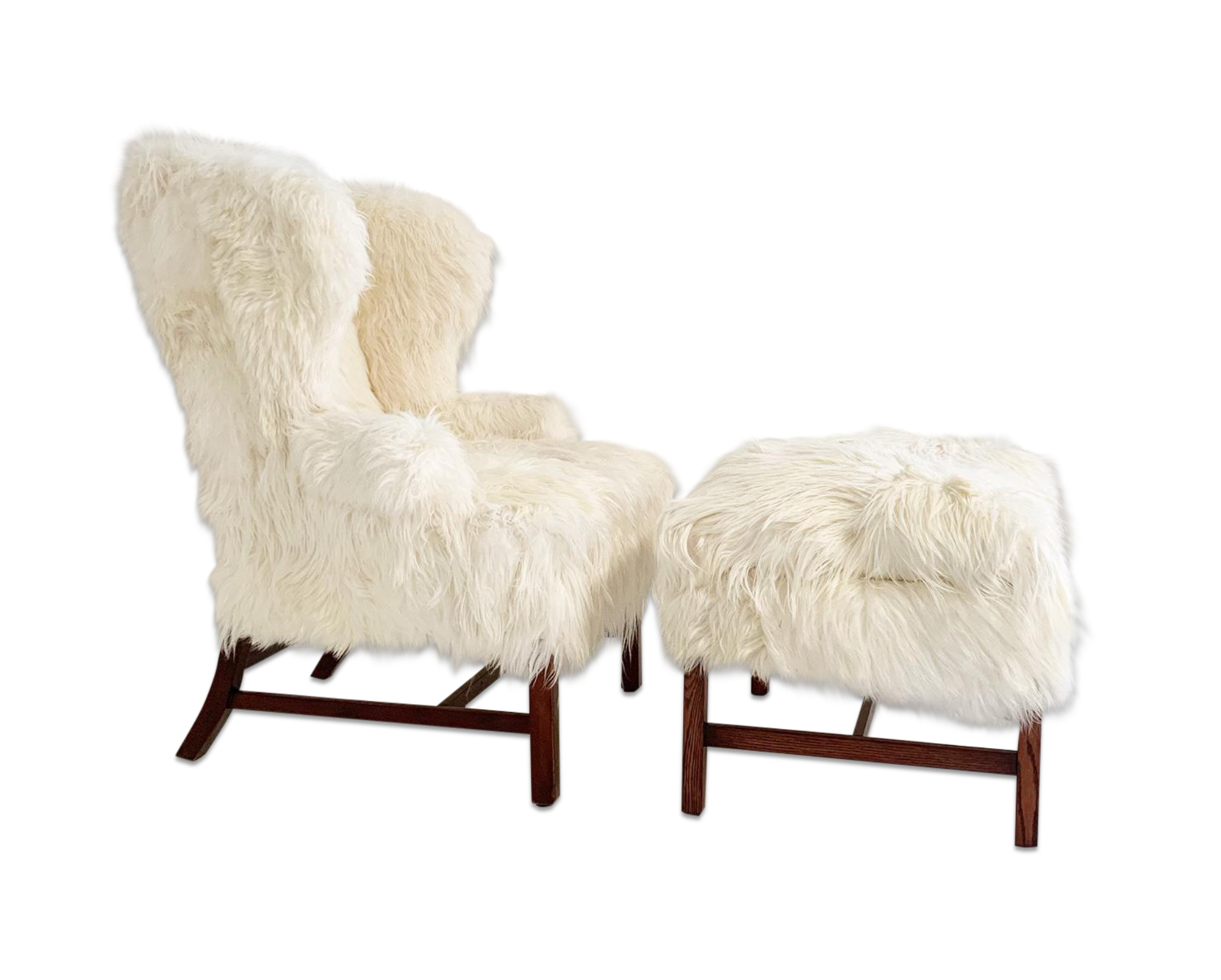 Large Wingback Chair and Ottoman in Angora Goatskin - FORSYTH
