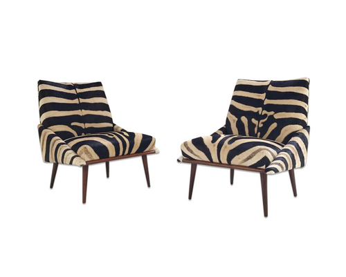 Lounge Chairs in Zebra Hide, pair - FORSYTH