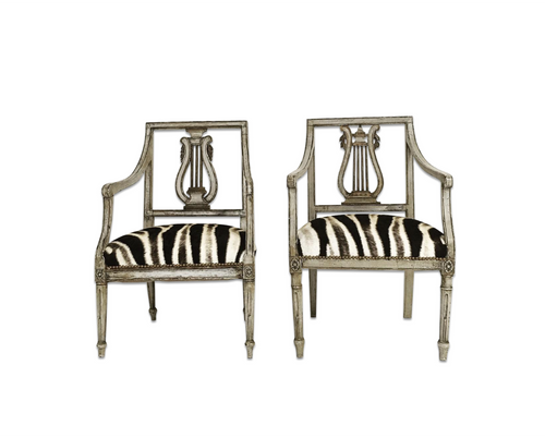 Neoclassical Painted Armchairs in Zebra Hide - FORSYTH