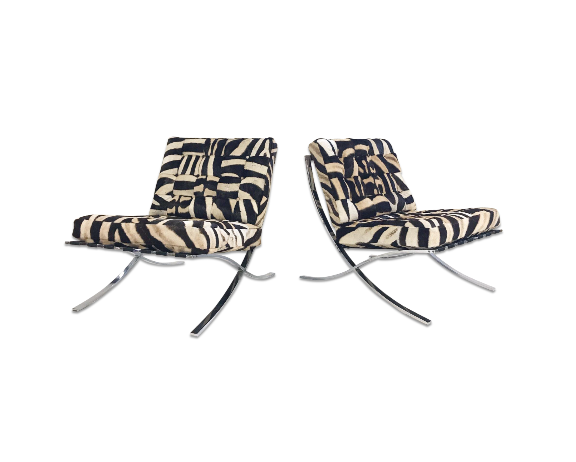 Barcelona Style Chairs in Zebra Hide, pair - FORSYTH