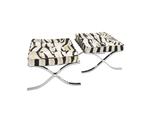 Barcelona Style Ottomans in Zebra Hide - FORSYTH