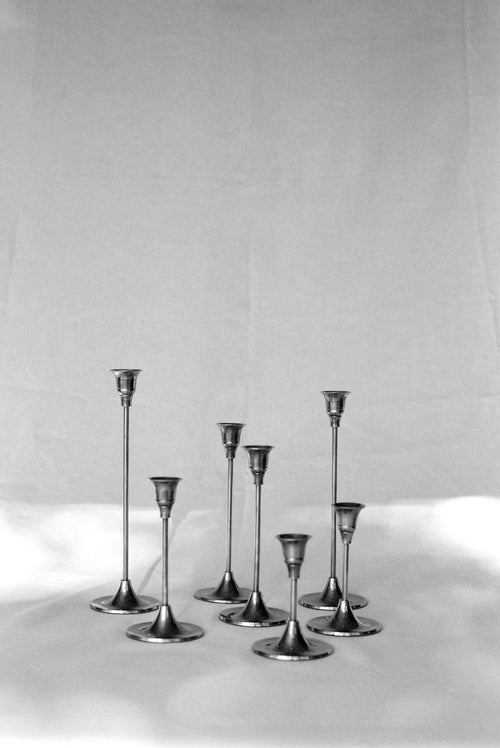 Candlesticks of Various Sizes, Set of 7 - Brass