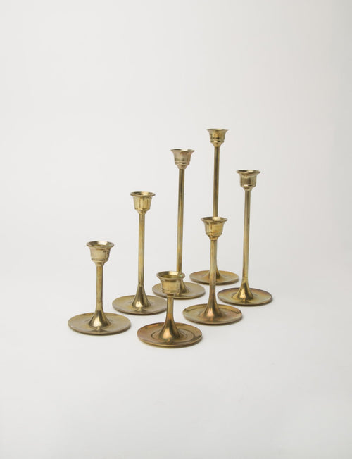 Candlesticks of Various Sizes, Set of 7 - Brass