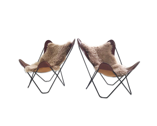 Butterfly Chairs with Sheepskins, pair - FORSYTH