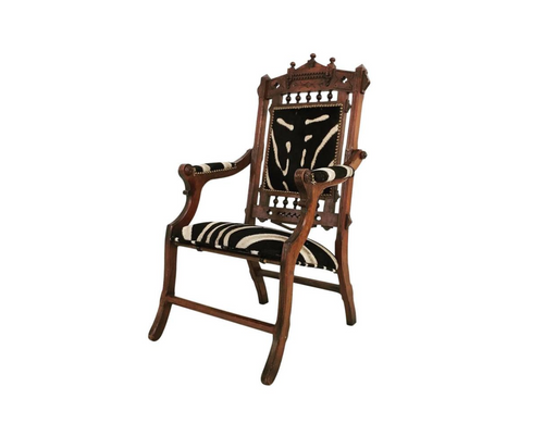 Victorian Walnut Campaign Chair in Zebra Hide - FORSYTH