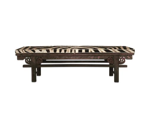 Painted Chinese Bench with Zebra Cushion - FORSYTH