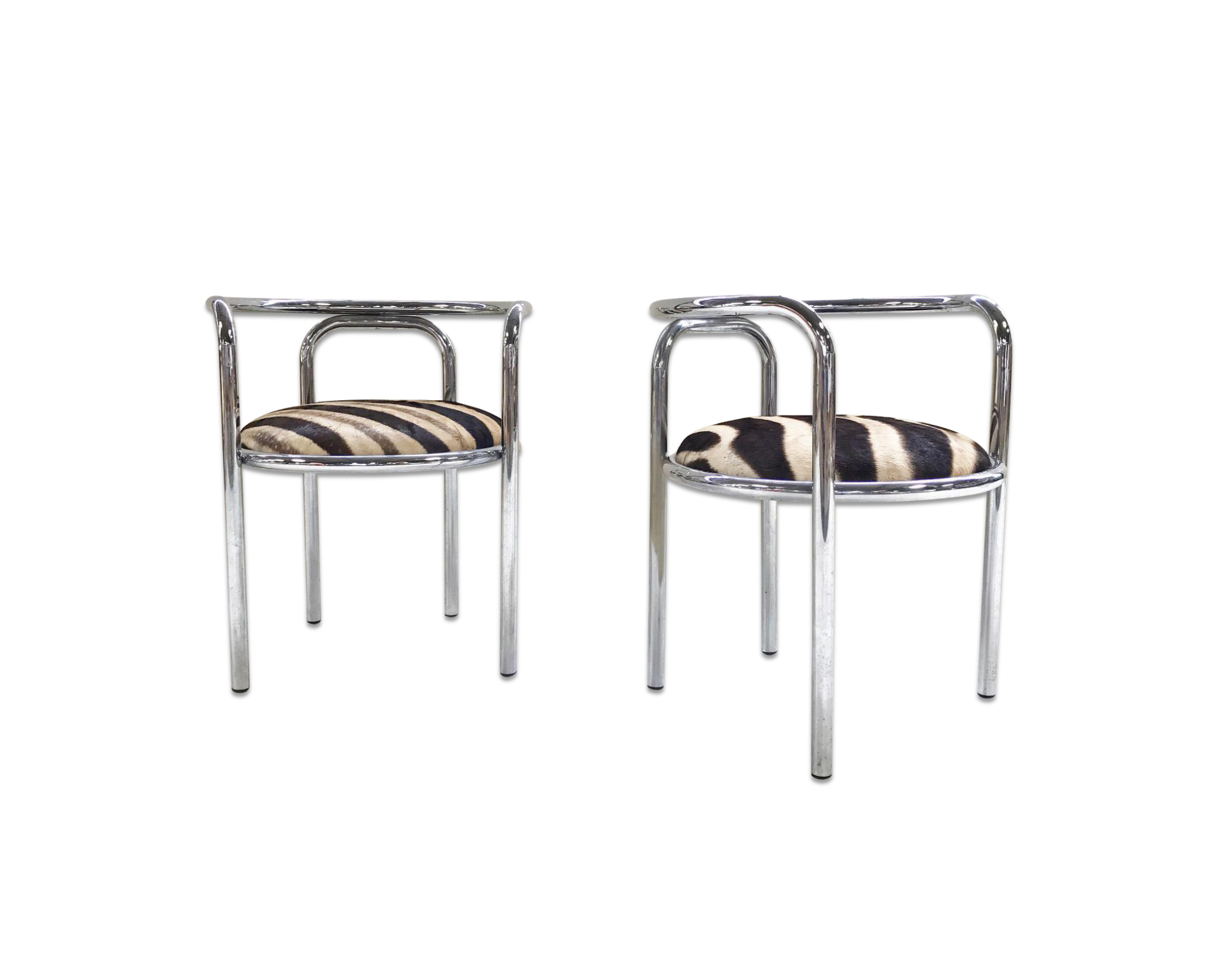 Danish Chrome Chairs in Zebra Hide, pair - FORSYTH