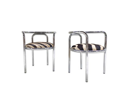 Danish Chrome Chairs in Zebra Hide, pair - FORSYTH