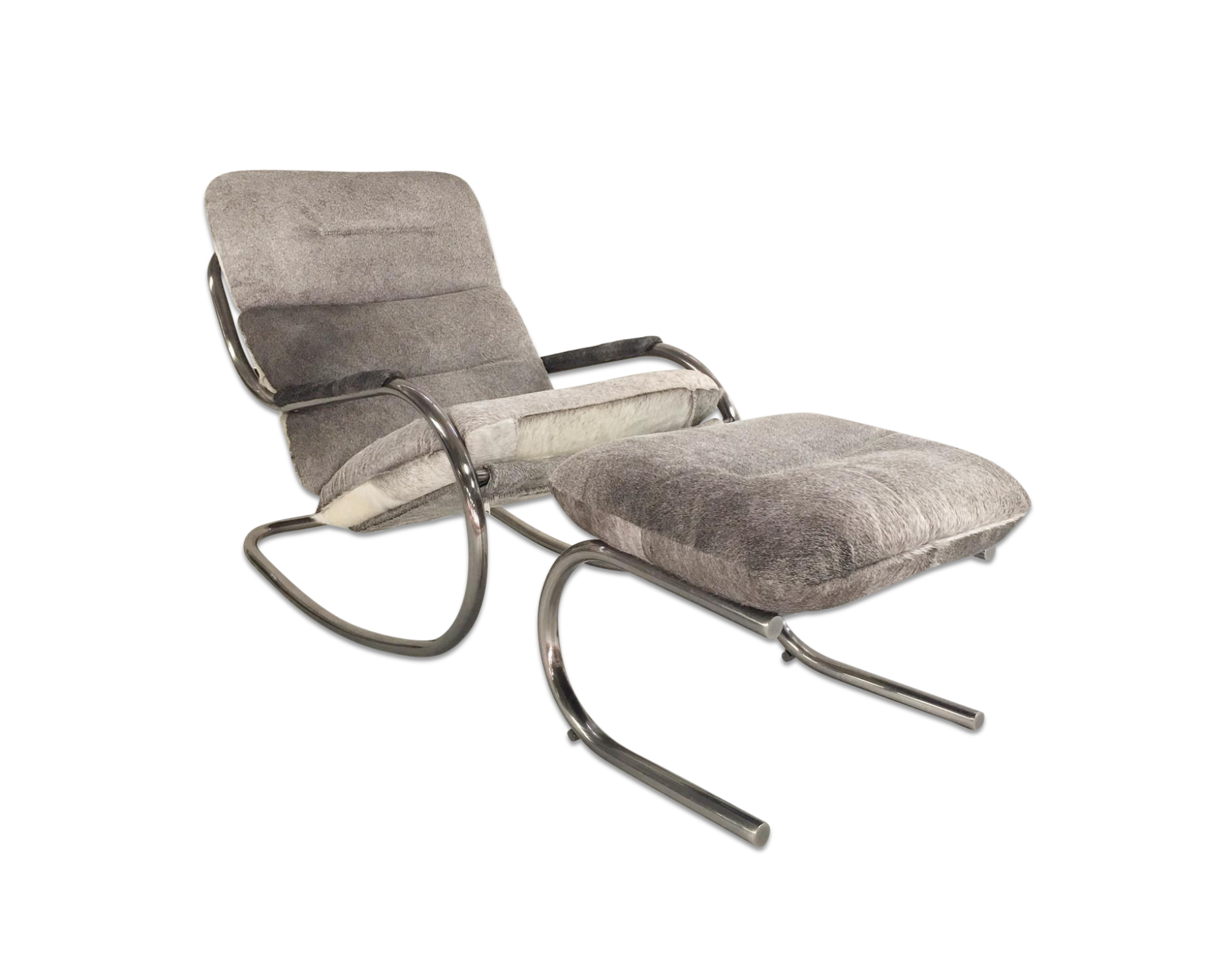 Rocking Lounge Chair & Ottoman in Brazilian Cowhide - FORSYTH