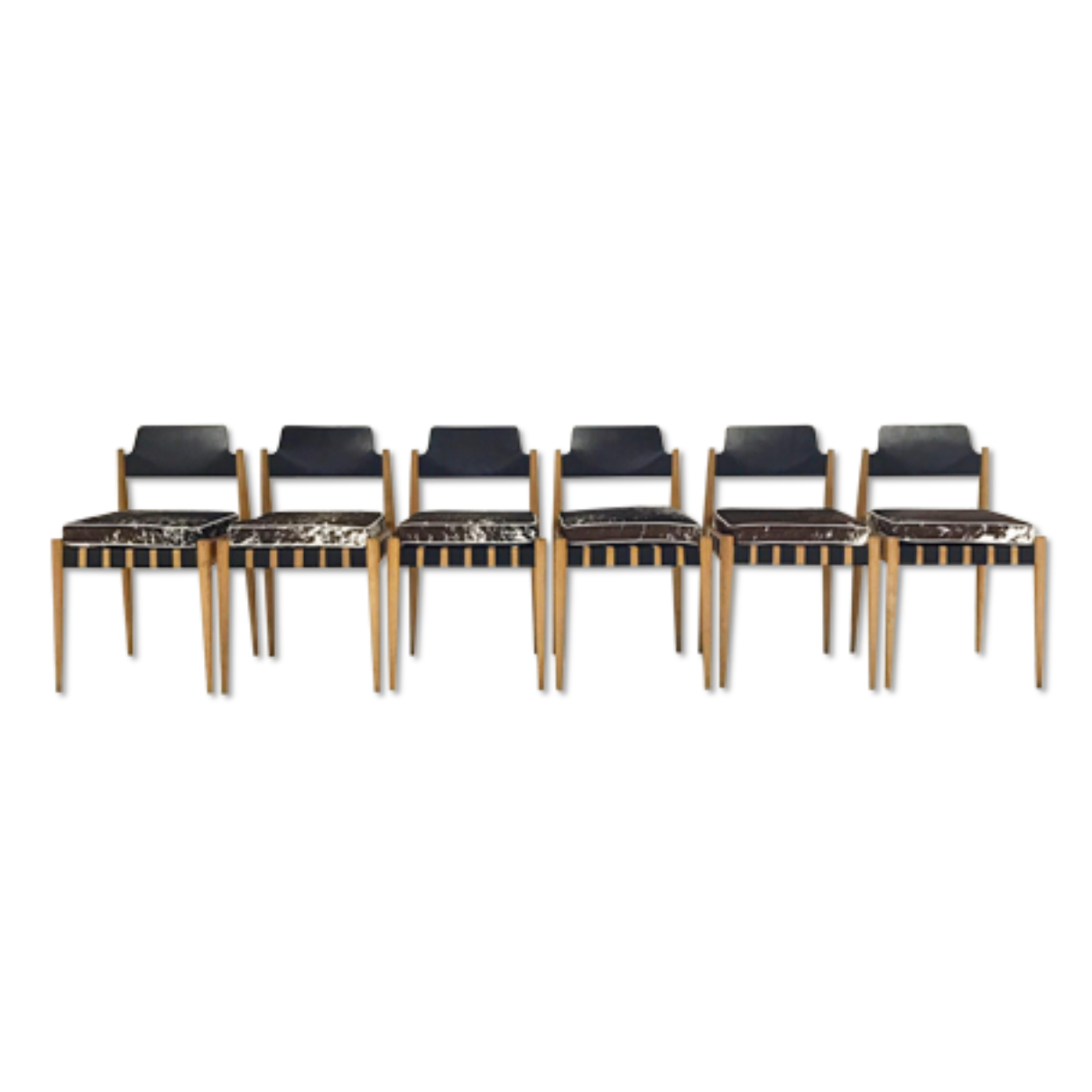 SE 120 Chairs with Custom Brazilian Cowhide Cushions, set of 6 - FORSYTH