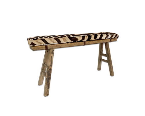 Chinese Elmwood Bench with Zebra Cushion - FORSYTH