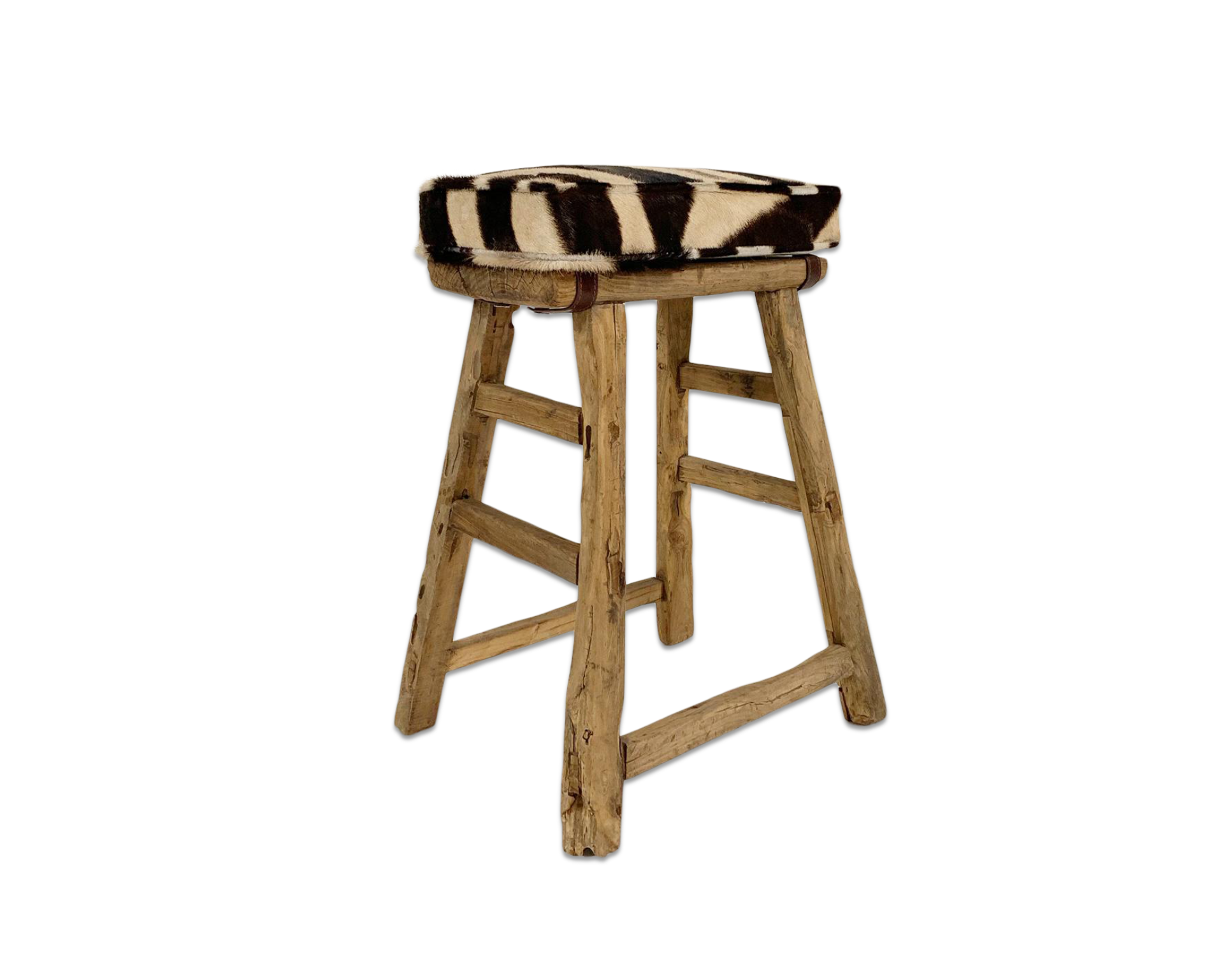 Chinese Elmwood Stool with Zebra Cushion - FORSYTH