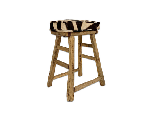 Chinese Elmwood Stool with Zebra Cushion - FORSYTH