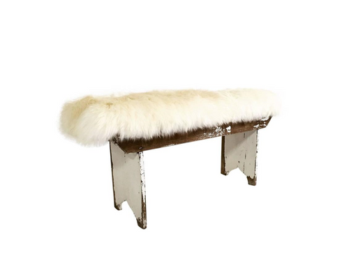 Farmhouse Bench with Sheepskin Cushion - FORSYTH