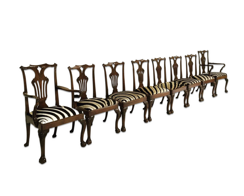 George II Walnut Dining Chairs in Zebra Hide, set of 8 - FORSYTH