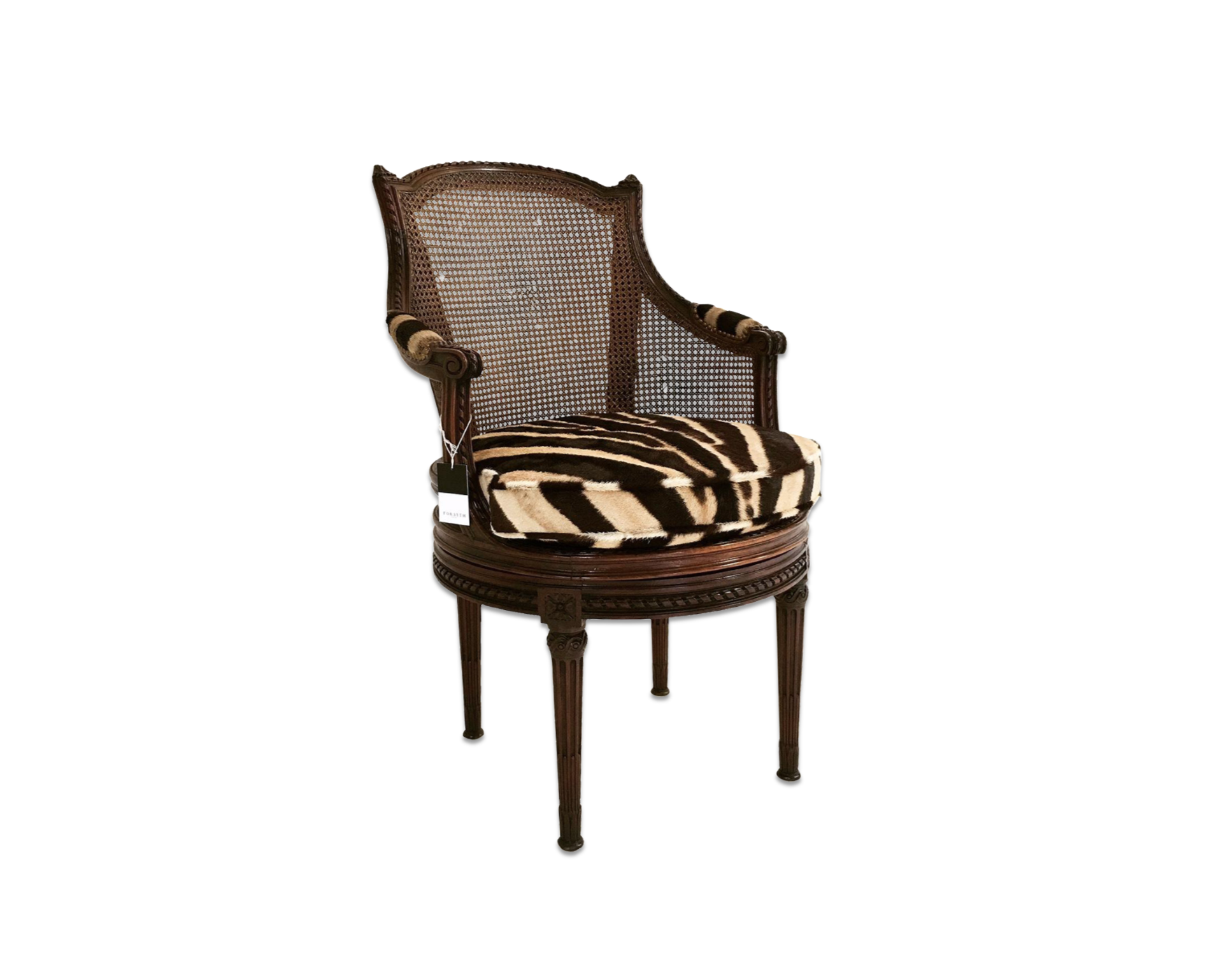Antique Bergere Swivel Chair in Zebra Hide - FORSYTH