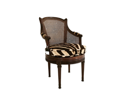 Antique Bergere Swivel Chair in Zebra Hide - FORSYTH