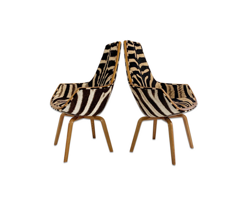 Rare Giraffe Chairs in Zebra Hide, pair - FORSYTH