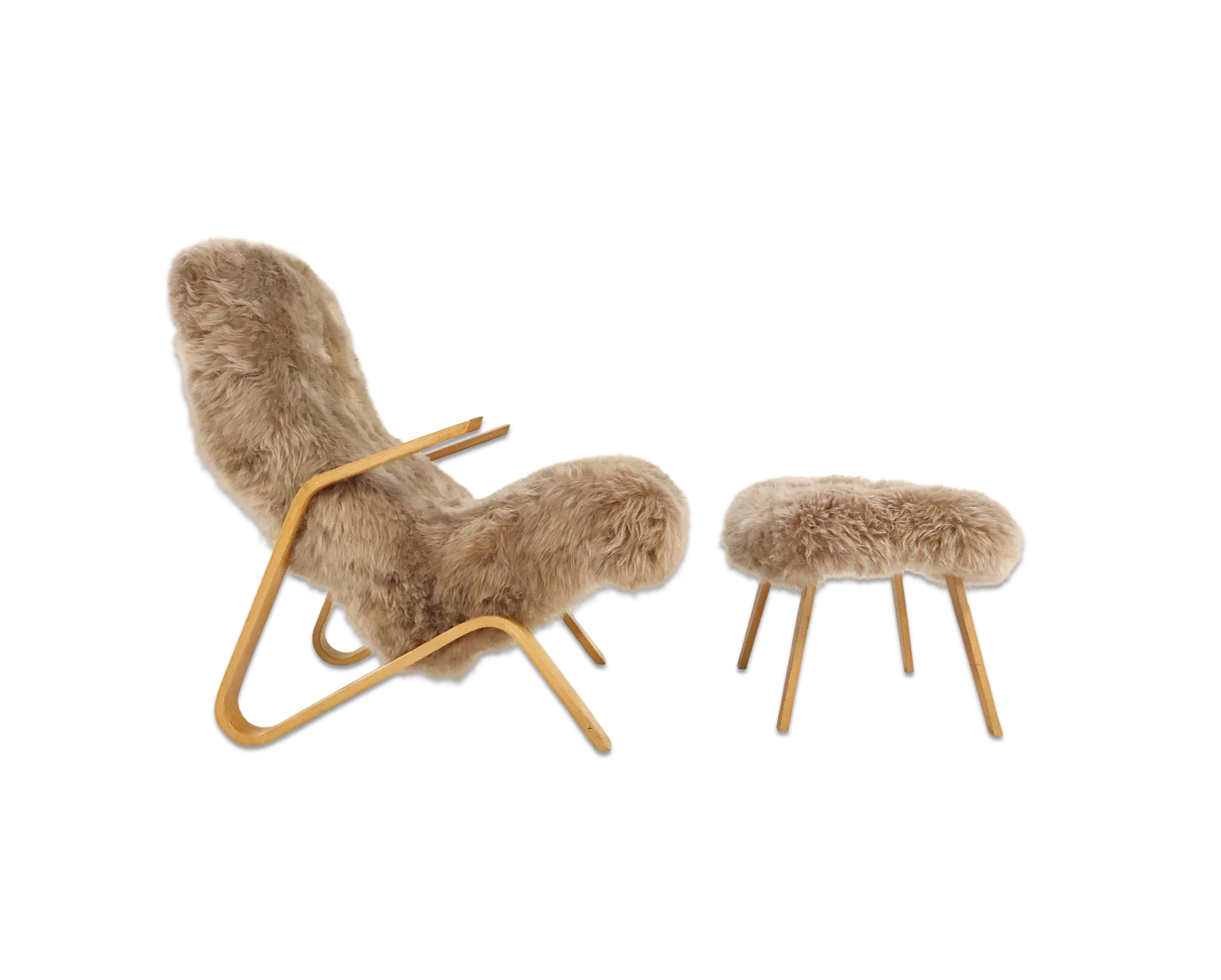 Grasshopper Chair and Ottoman in New Zealand Sheepskin - FORSYTH