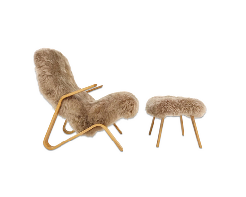 Grasshopper Chair and Ottoman in New Zealand Sheepskin - FORSYTH