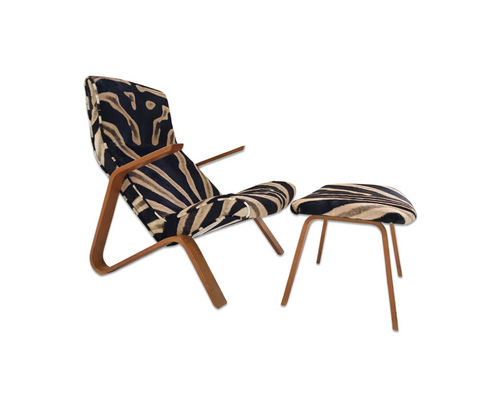 Grasshopper Chair and Ottoman in Zebra Hide - FORSYTH