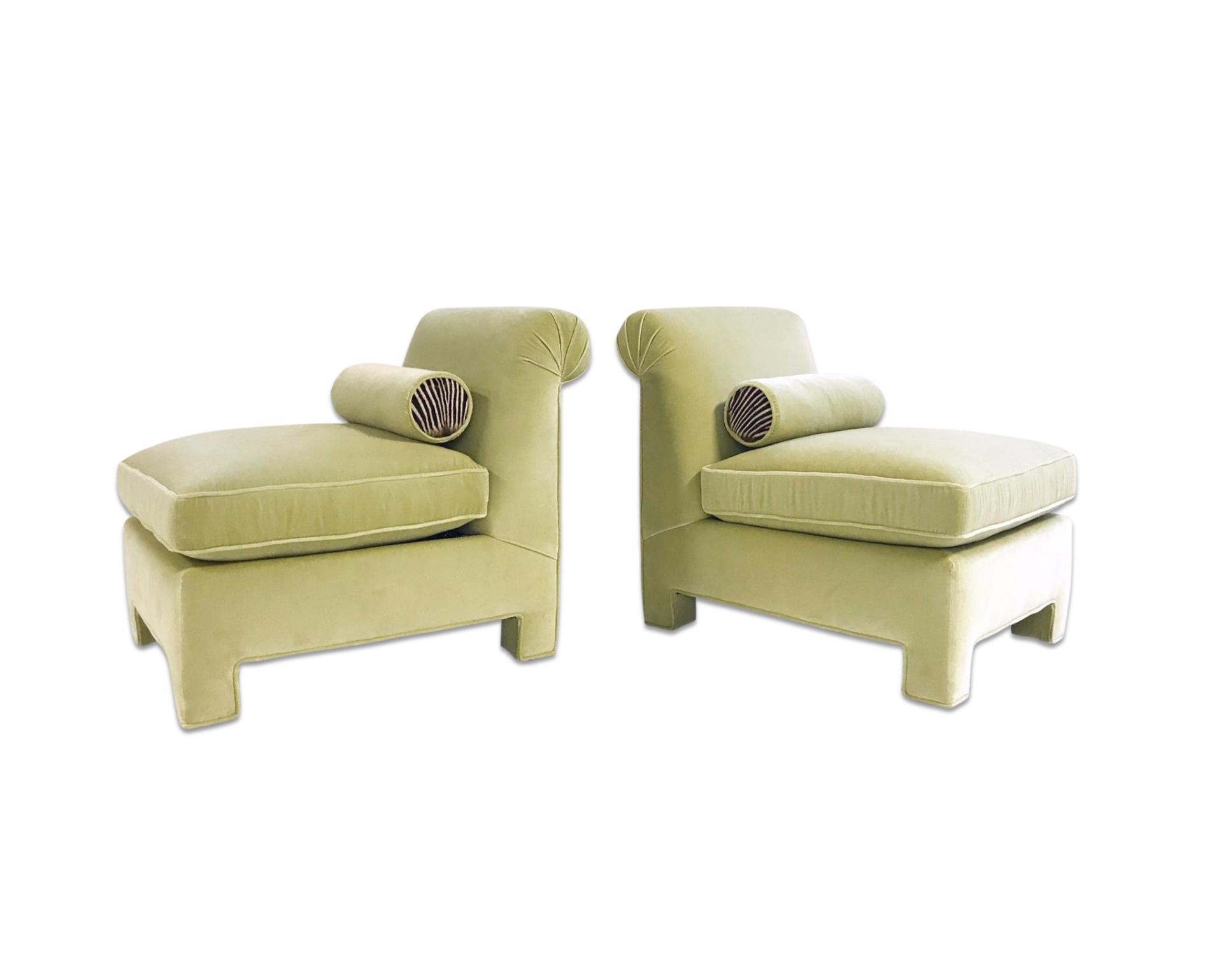 Slipper Chairs in Loro Piana Velvet and Zebra Hide, pair - FORSYTH