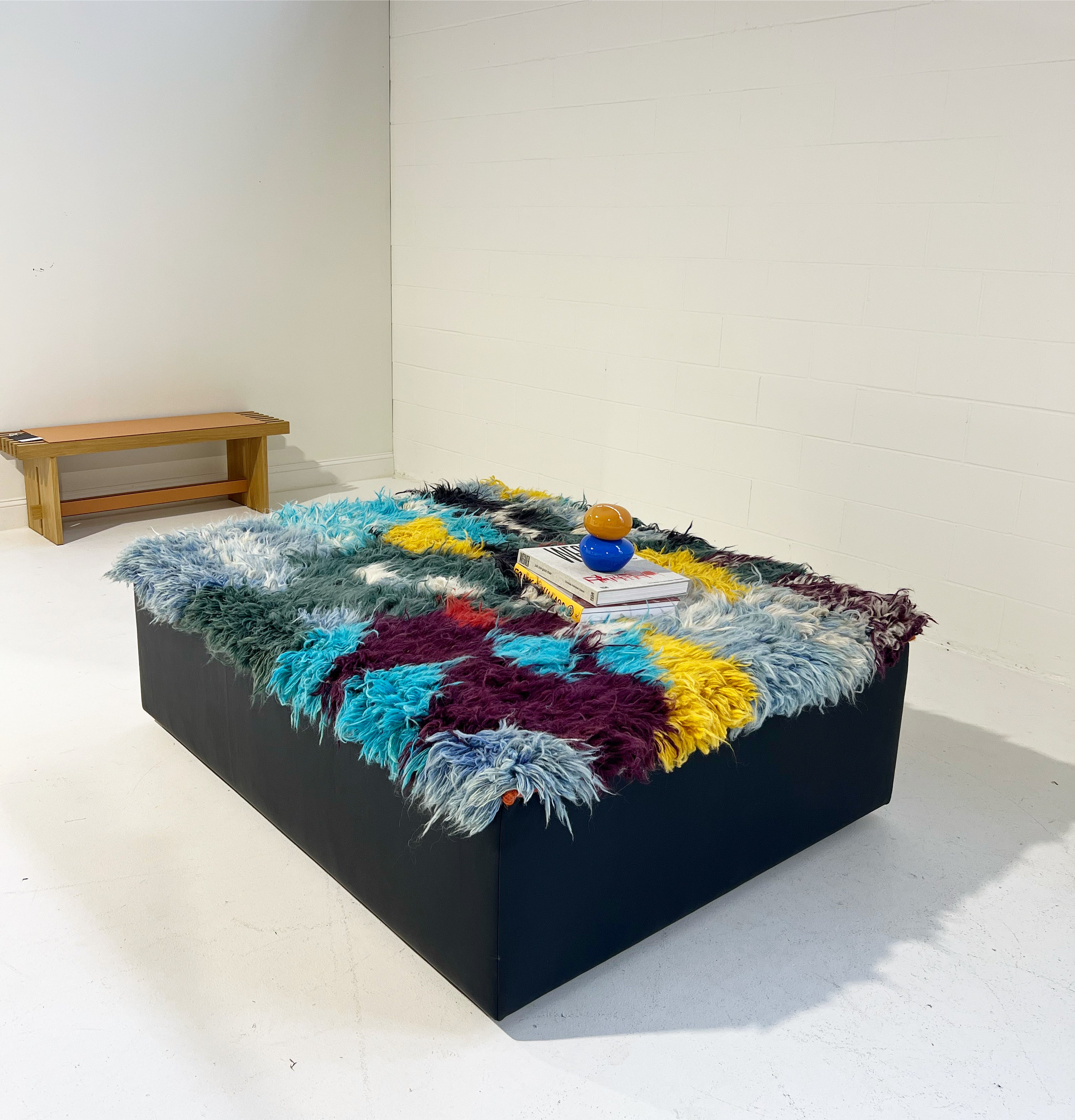 One-of-a-Kind Ottoman with Vintage Qashqai Gabbeh Rug from Iran