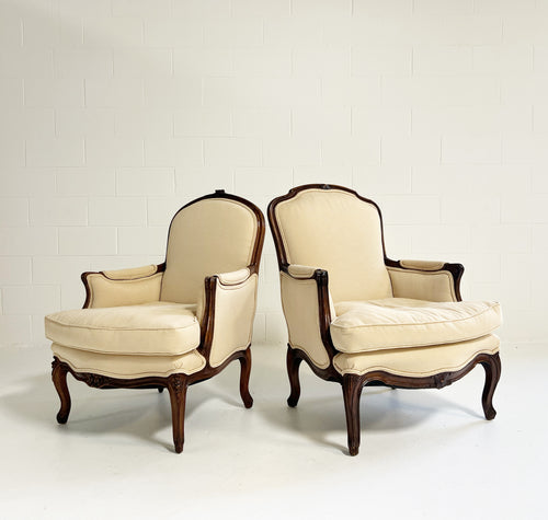 Louis XVI Style His and Hers Lounge Chairs, Pair