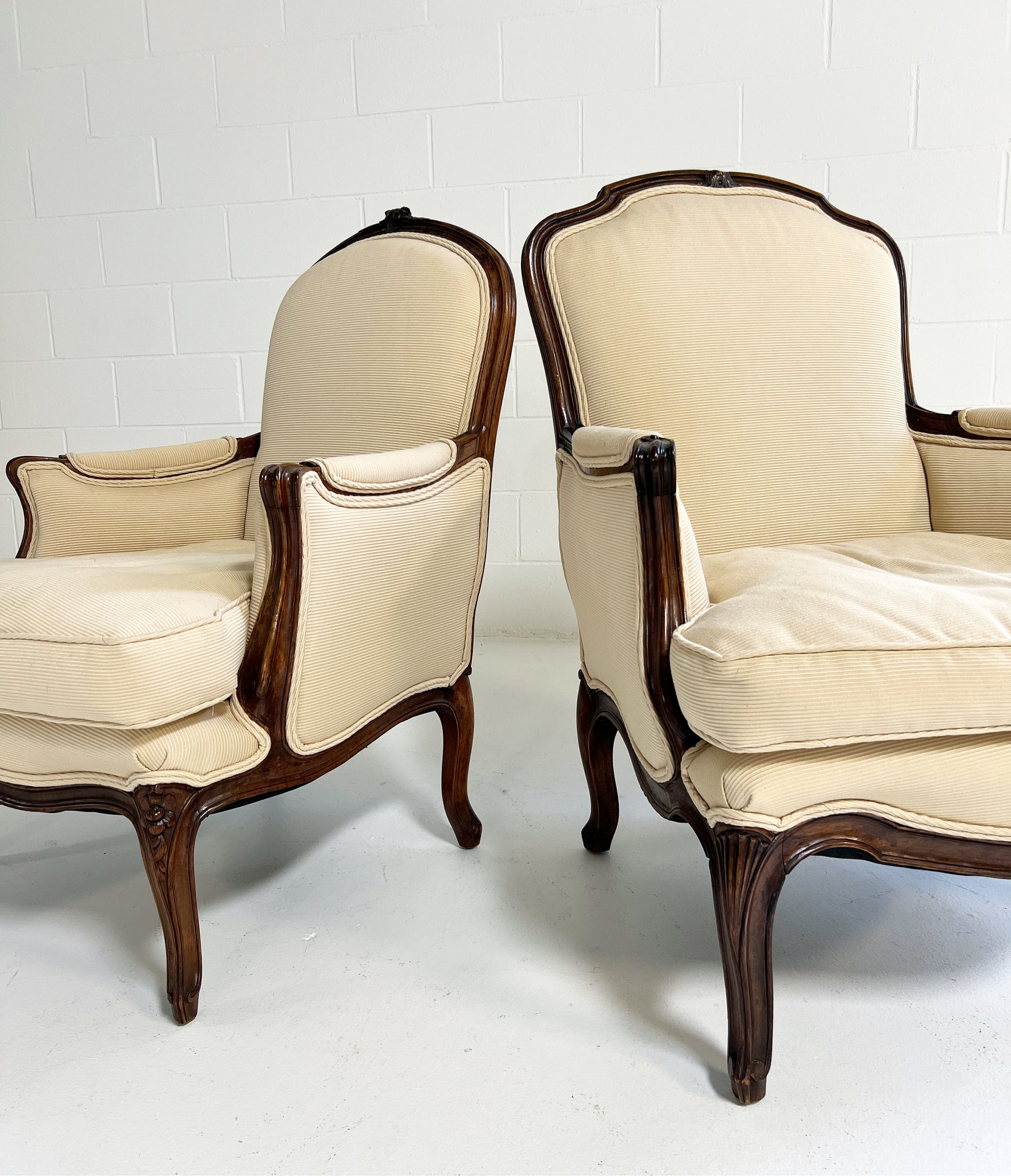 Louis XVI Style His and Hers Lounge Chairs, Pair