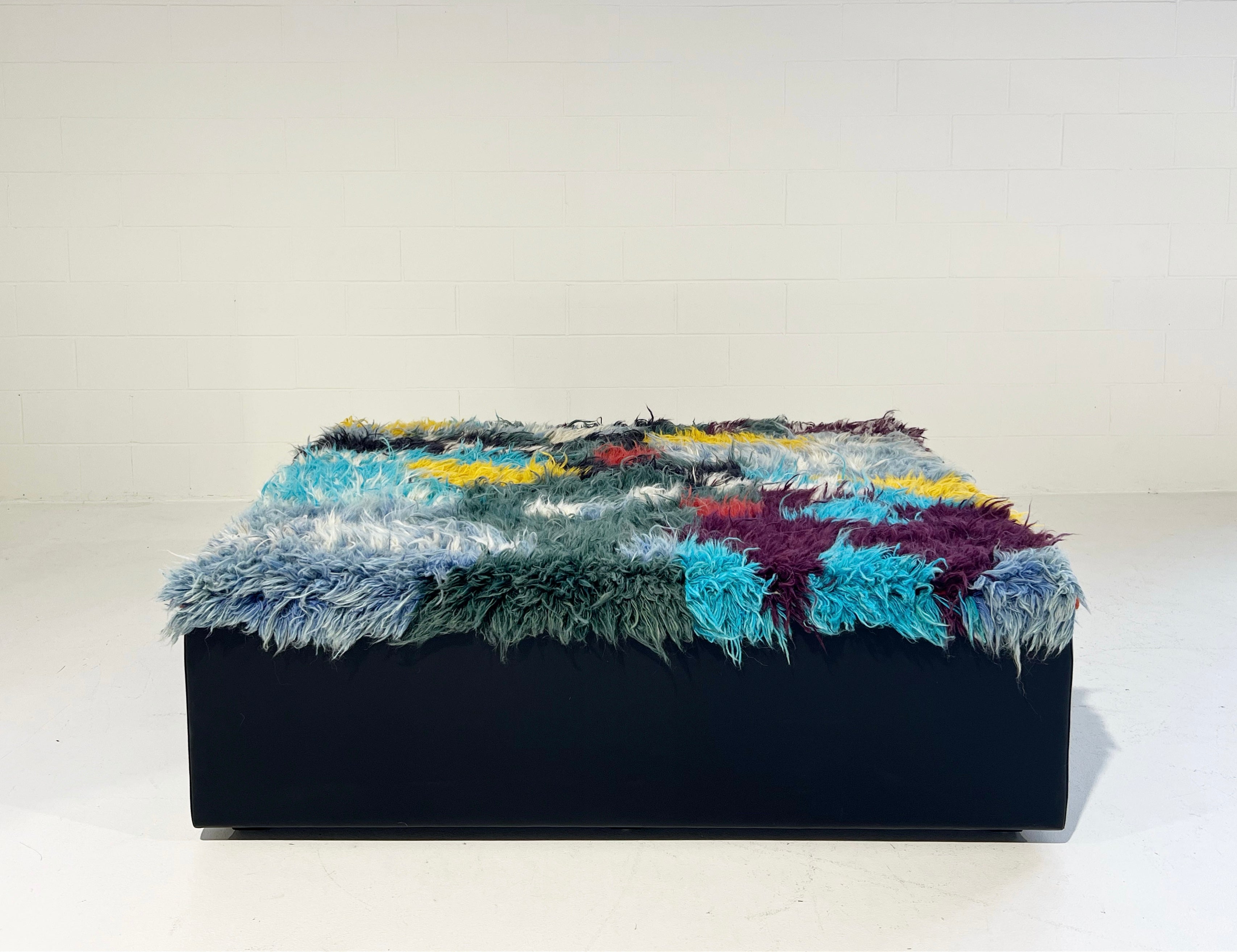 One-of-a-Kind Ottoman with Vintage Qashqai Gabbeh Rug from Iran