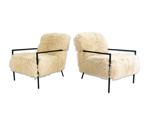 Iron Armchairs in California Sheepskin, pair - FORSYTH