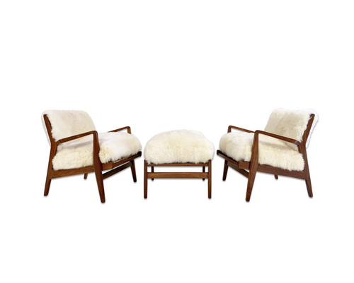 Lounge Chairs & Ottoman in Brazilian Sheepskin - FORSYTH