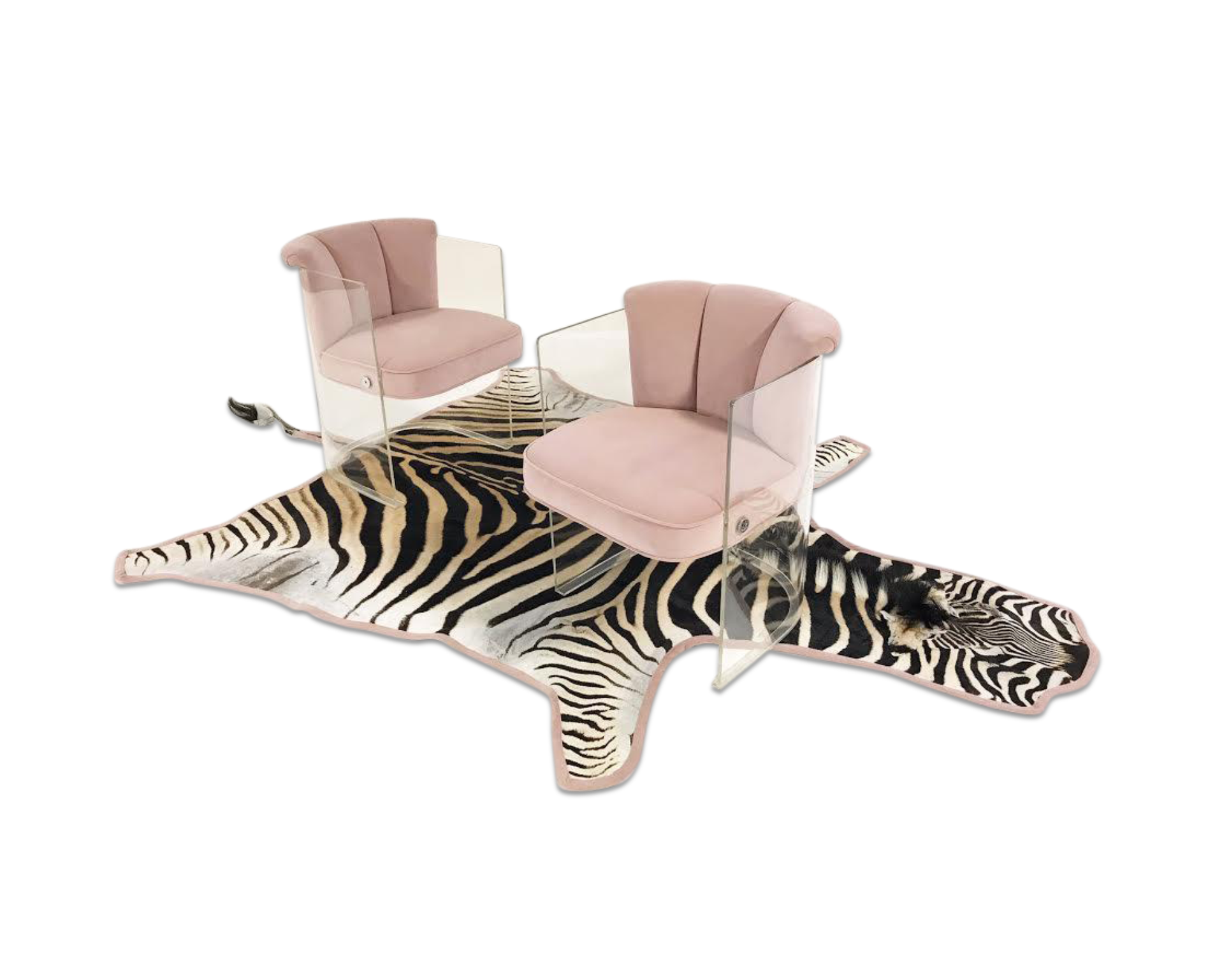 Armchairs Model 6700 in Velvet with Zebra Hide Rug - FORSYTH