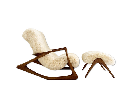 Rocking Chair and Ottoman in California Sheepskin - FORSYTH