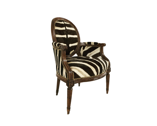 Louis XVI Style Walnut Bergere in Zebra Hide - FORSYTH