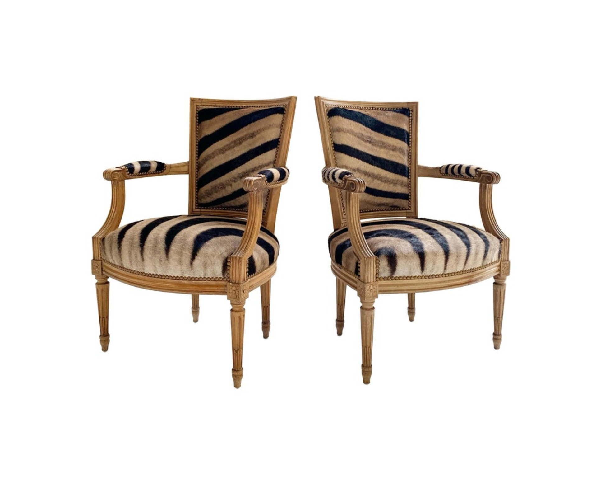 Louis XVI Style Armchairs in Zebra Hide, pair - FORSYTH