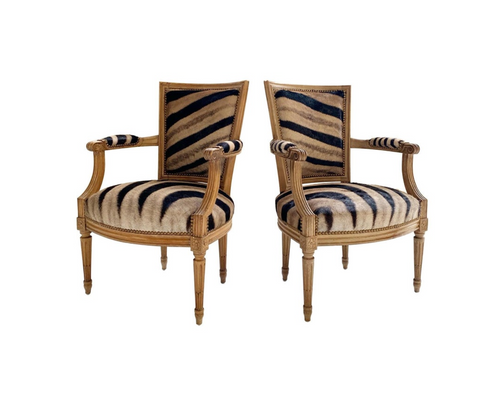 Louis XVI Style Armchairs in Zebra Hide, pair - FORSYTH