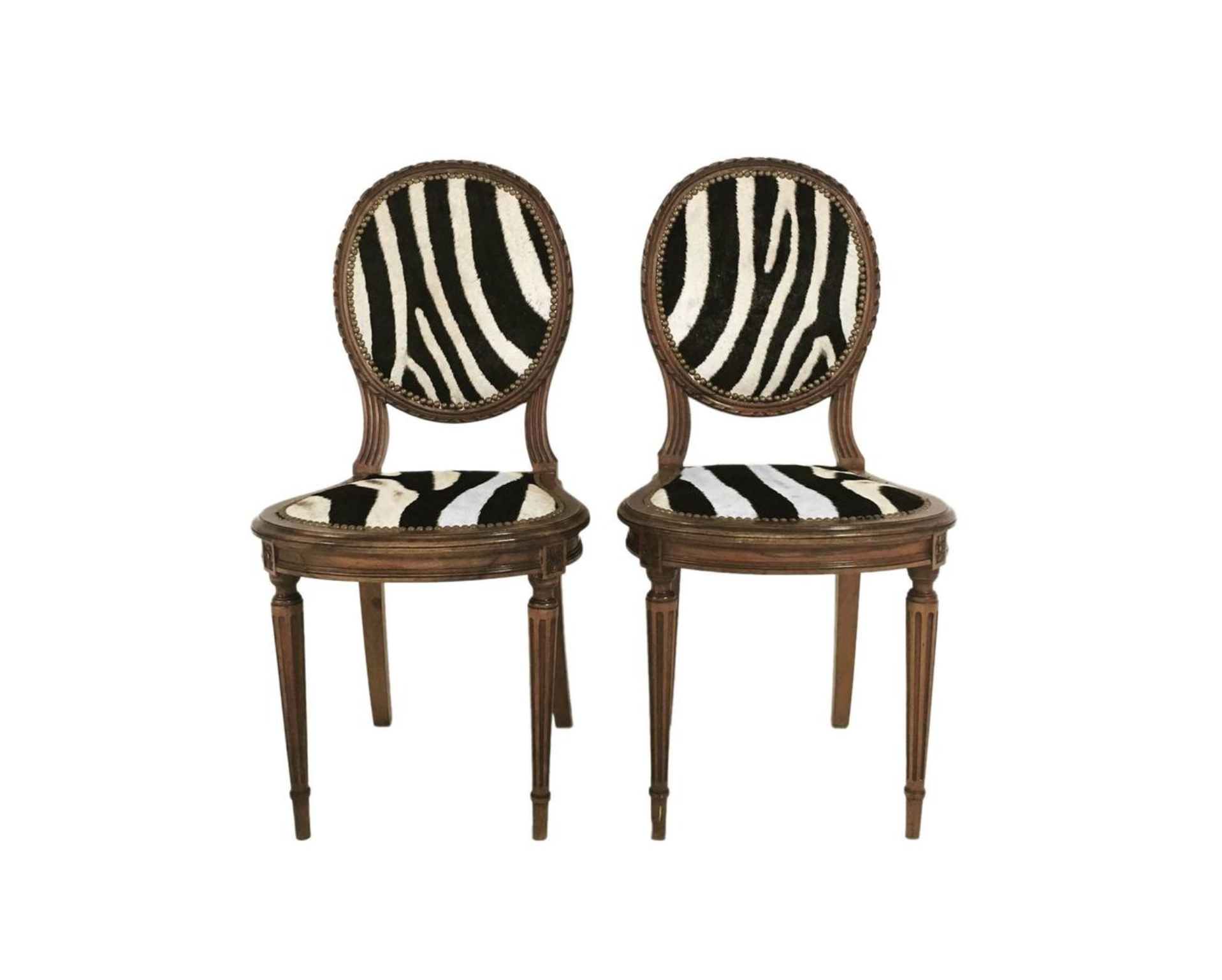 Louis XVI Style Side Chairs in Zebra Hide - FORSYTH