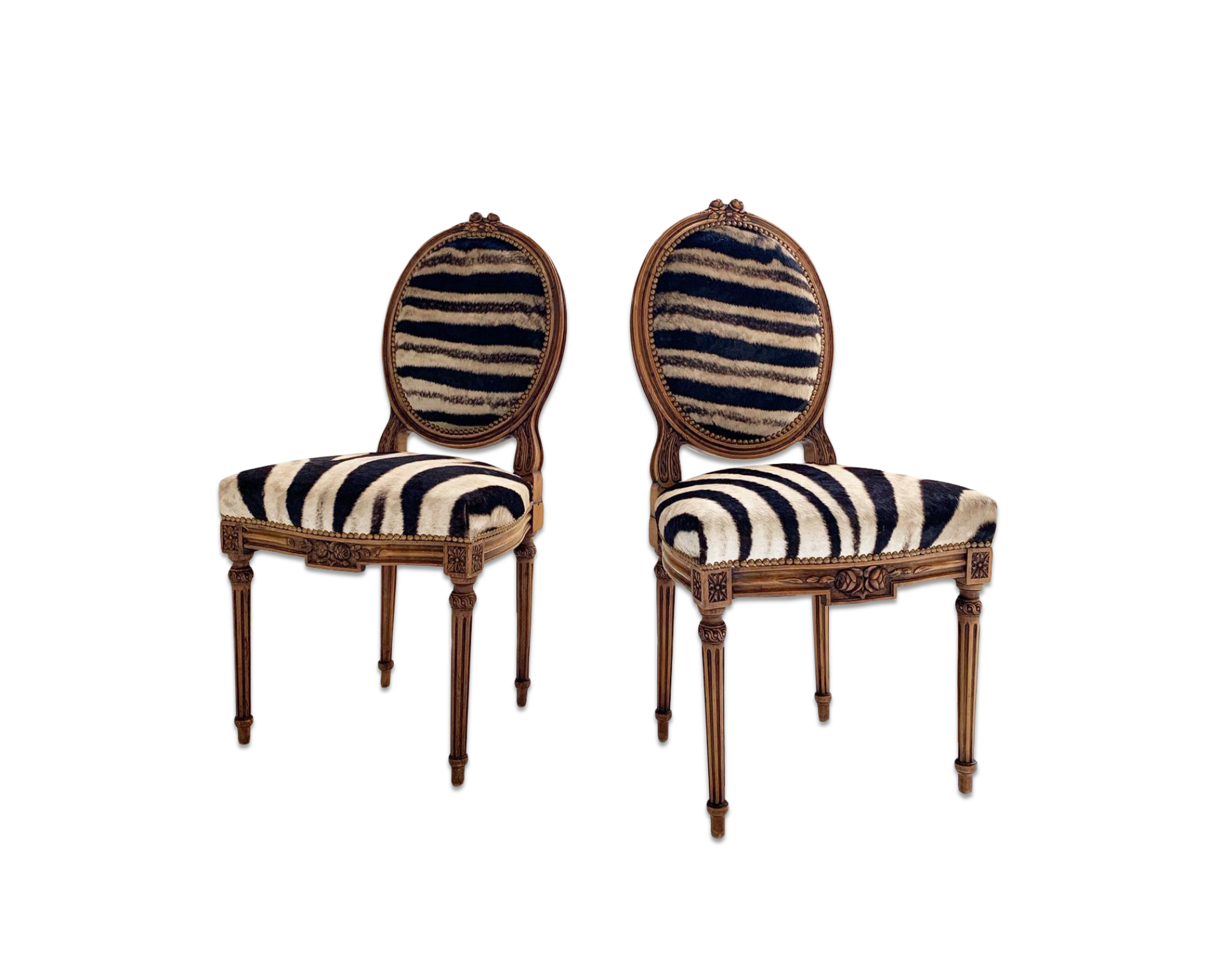Louis XVI Style Side Chairs in Zebra Hide, pair - FORSYTH