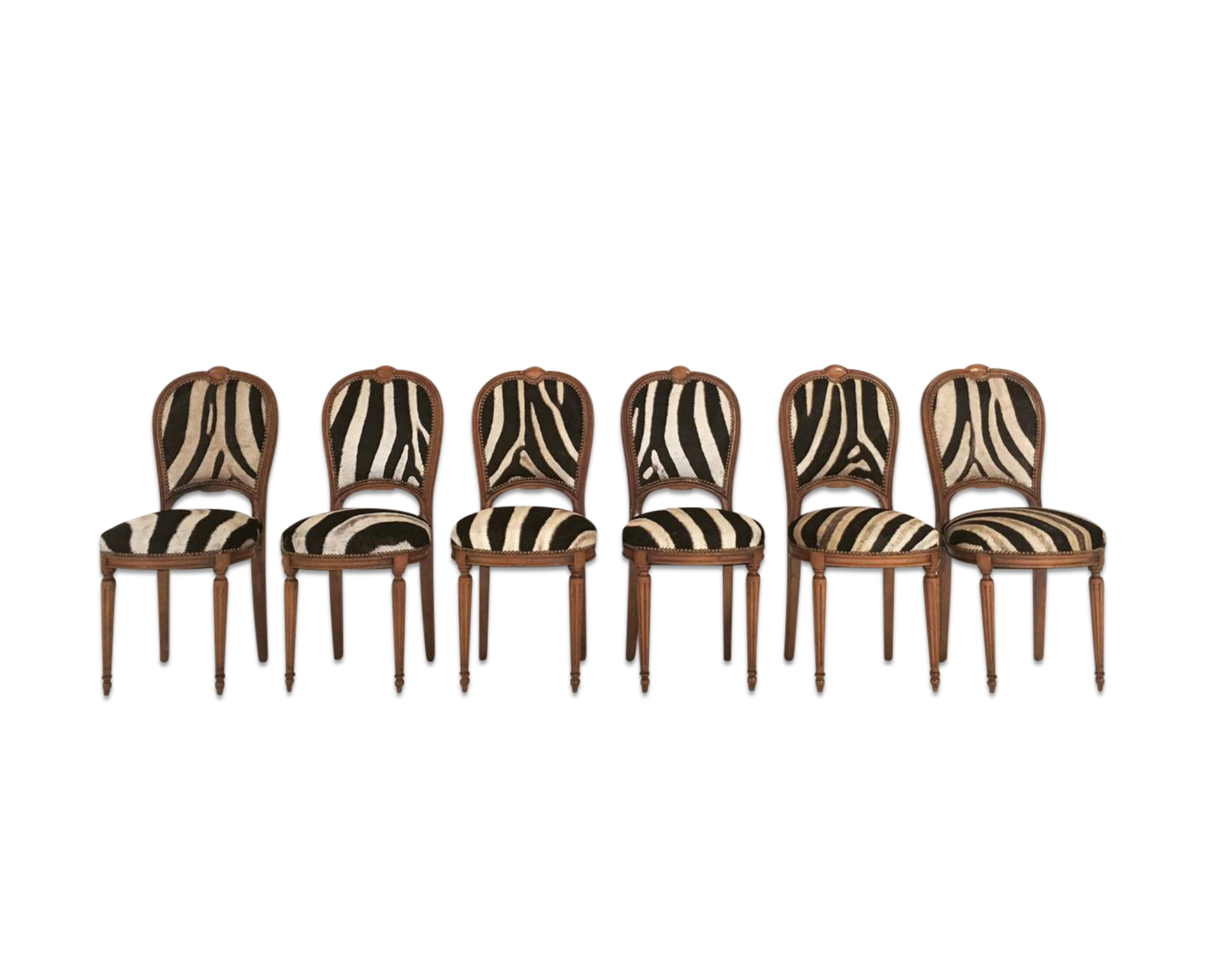 Louis XVI Style Dining Chairs in Zebra Hide, set of 6 - FORSYTH