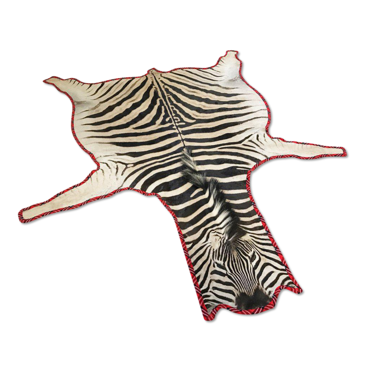 Zebra Hide Rug, Trimmed in Maasai Shuka - FORSYTH