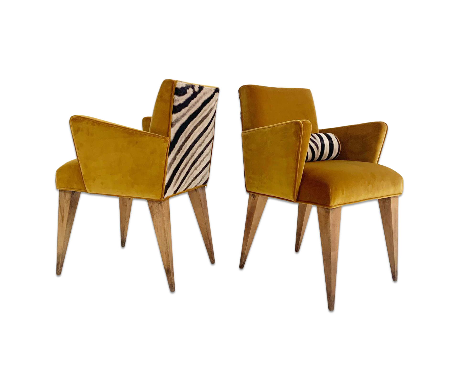 Mexican Modernist Chairs in Loro Piana Velvet and Zebra Hide, pair - FORSYTH