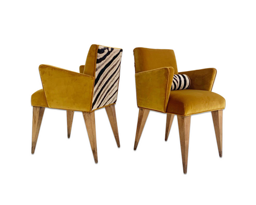 Mexican Modernist Chairs in Loro Piana Velvet and Zebra Hide, pair - FORSYTH