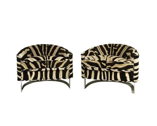 Club Chairs in Zebra Hide, pair - FORSYTH