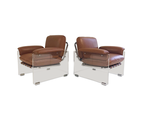 Argenta Lucite Chairs in Loro Piana Italian Buffalo Leather, pair - FORSYTH