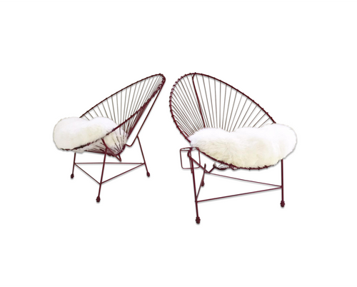 Papasan Chairs with Sheepskin Cushions, pair - FORSYTH