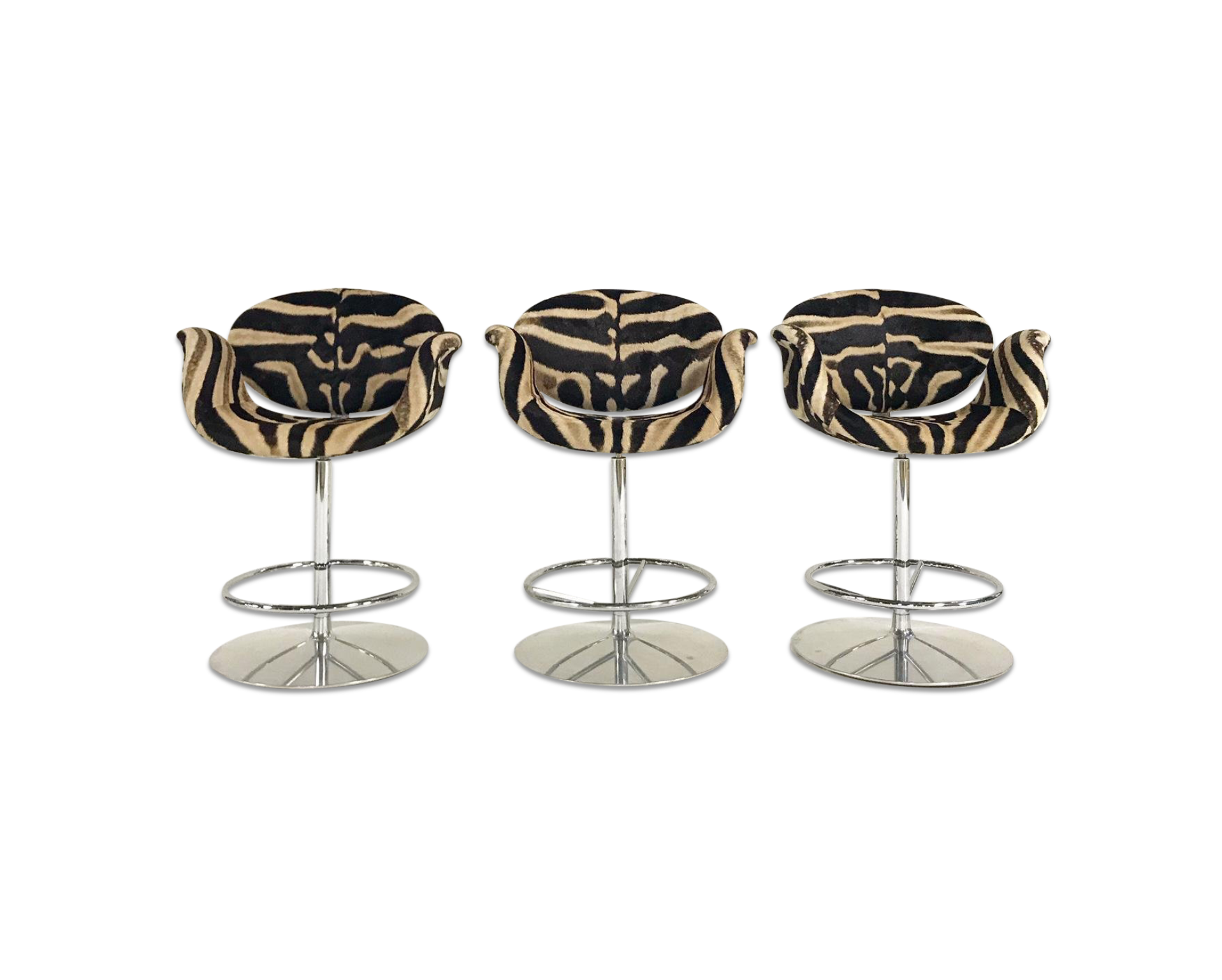 Tulip Counter Stools in Zebra Hide, set of 3 - FORSYTH