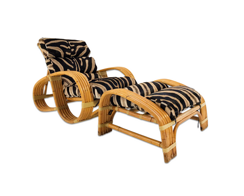 Five-Strand Rattan Lounge Chair & Ottoman with Zebra Hide Cushions - FORSYTH