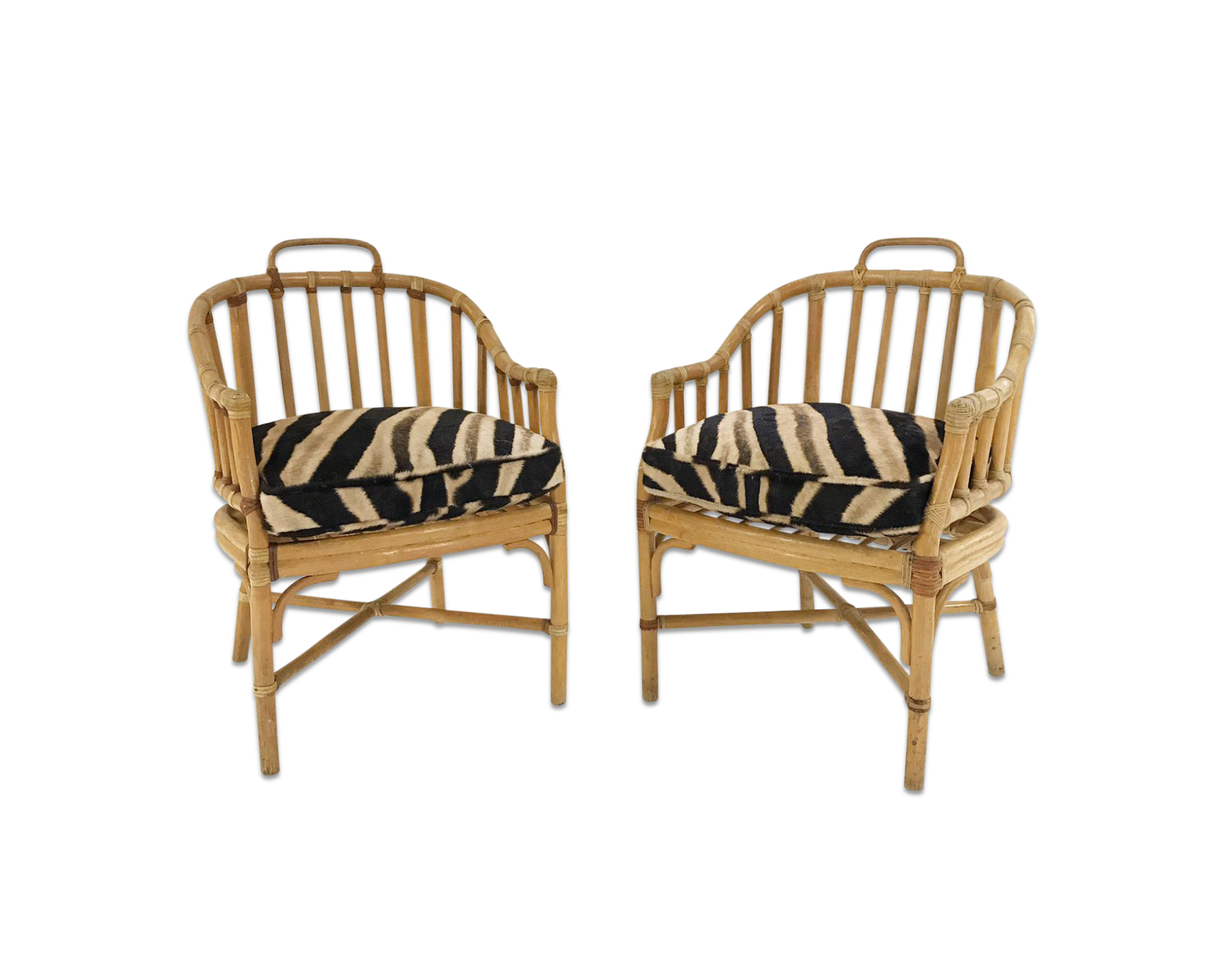 Rattan Armchairs with Zebra Hide Cushions, pair - FORSYTH